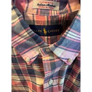 Ralph Lauren Men Madras Plaid Short Sleeve Button Down Shirt Size L‎